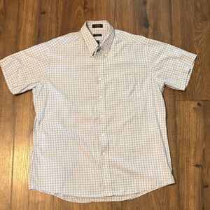 Men's Short-Sleeve Check Button-Down Shirt - White & Blue